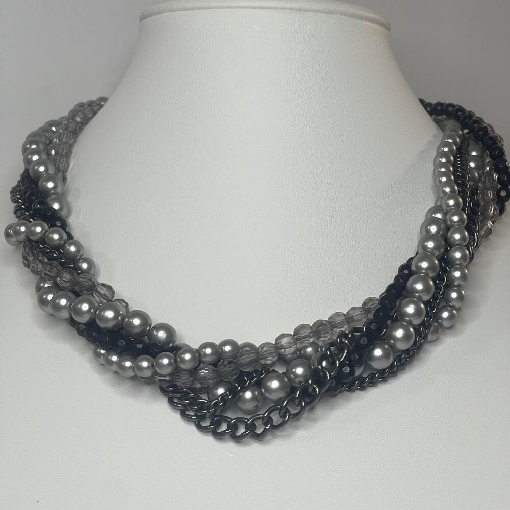 Premier Design necklace costume jewelry Gray faux pearl wrapped statement classy - Picture 6 of 10